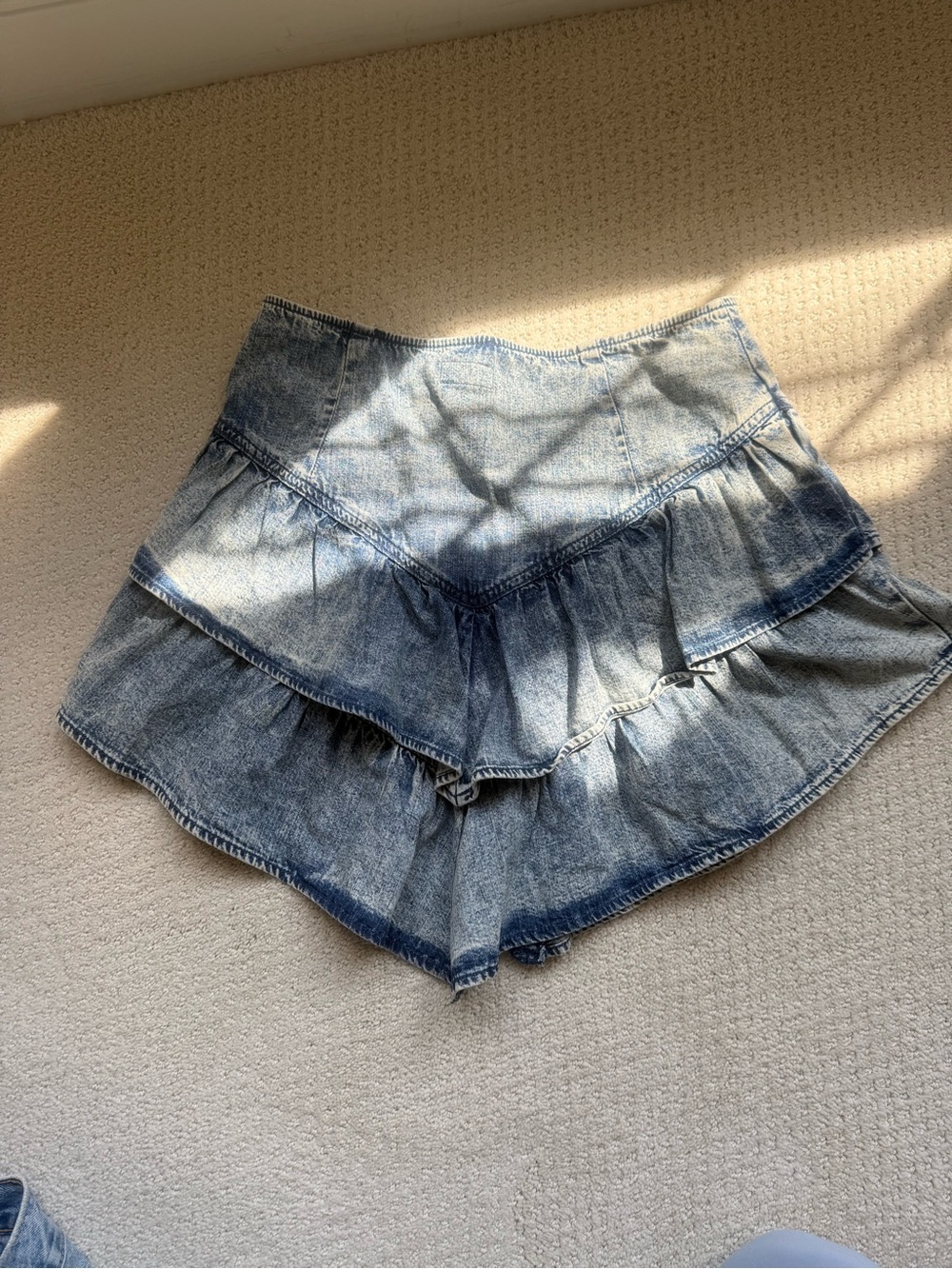 MOTHER Blue Tiered Denim Skort